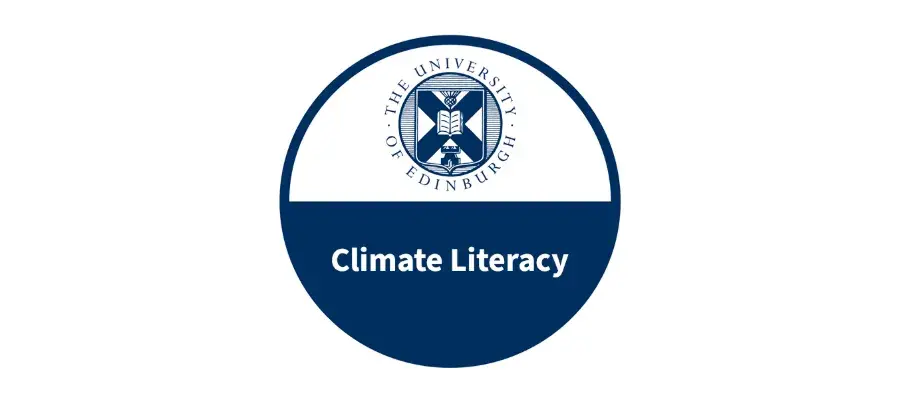 Climate Literacy badge with University of Edinburgh logo in navy and white