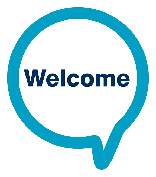 'Welcome' in speech bubble